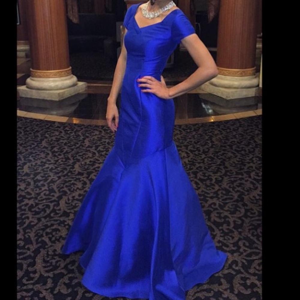 Theia Royal Blue Satin Mermaid Prom Dress